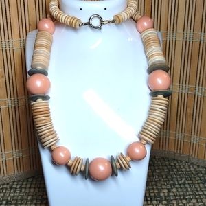 Vintage Boho Wooden Chunky Bead Necklace